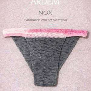 Bikini de crochet artesanal gris y rosa para mujer, hecho a mano.