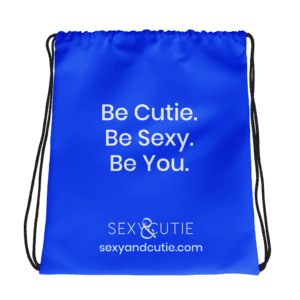 Vestit de platja blava amb text "Be Cutie. Be Sexy. Be You." per a dones segures.