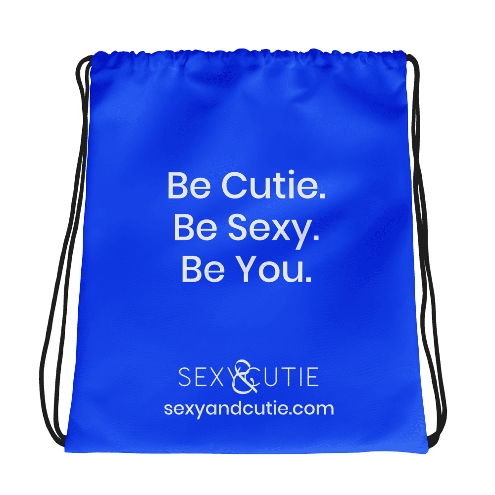 Vestit de platja blava amb text "Be Cutie. Be Sexy. Be You." per a dones segures.