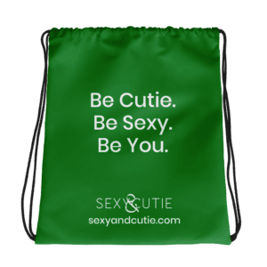 Bossa de roba verda amb text inspirador per a dones segures i sexys.