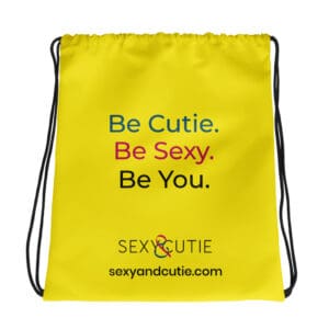 Bossa amb missatge "Be Cutie. Be Sexy. Be You." en colors vibrants.