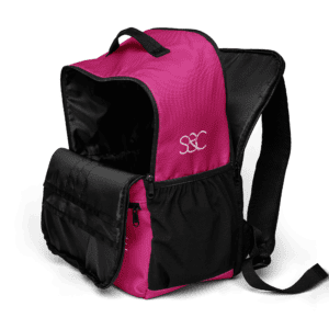 Motxilla rosa i negra amb compartiments i logo S&amp;C per a dona.