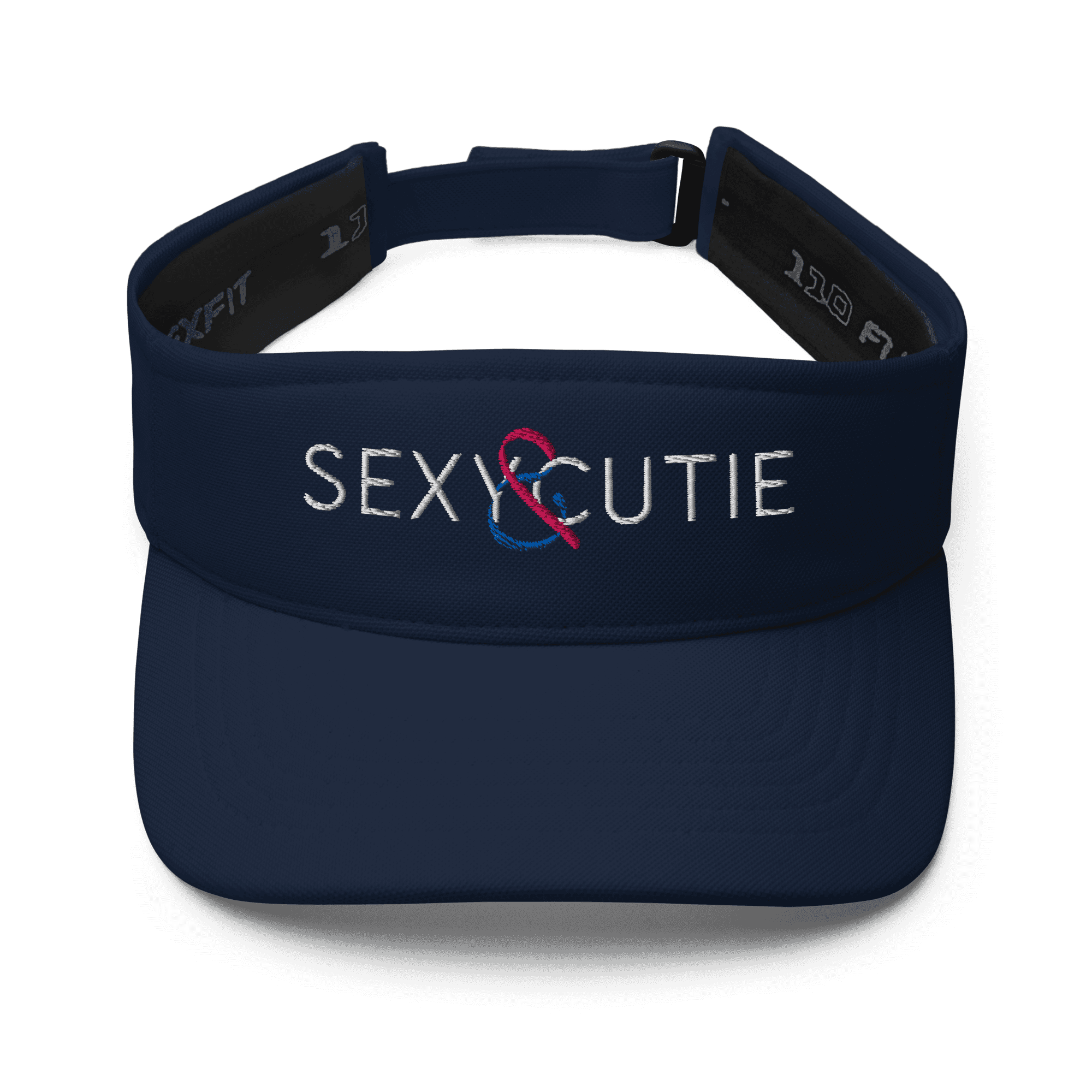 Cinta esportiva amb logotip "Sexy & Cutie" en color blanc i detalls en rosa i blau.